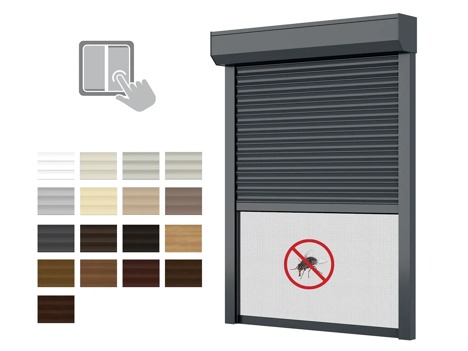 Hliníkové rolety BOX 165mm s rolovacou sieťou - výška do 1560 mm - MOTOR - VYPÍNAČ